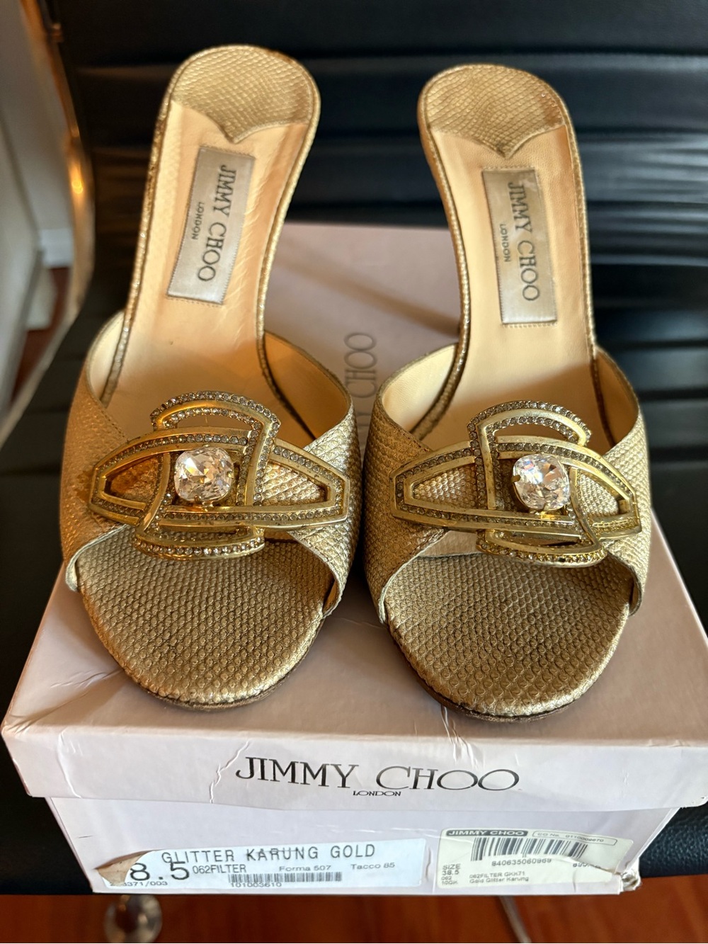 Jimmy Choo Gold Crystal-Embellished Slide Mules